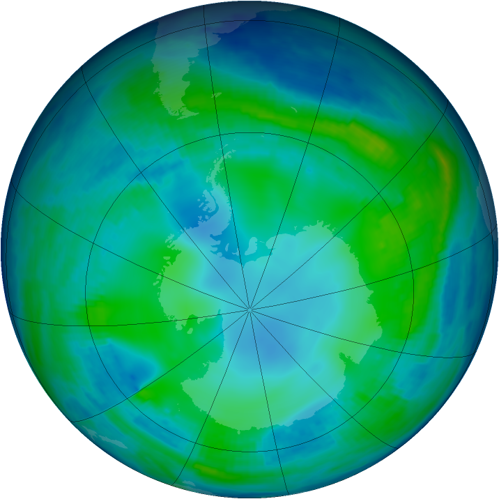 Antarctic ozone map for 19 May 1997
